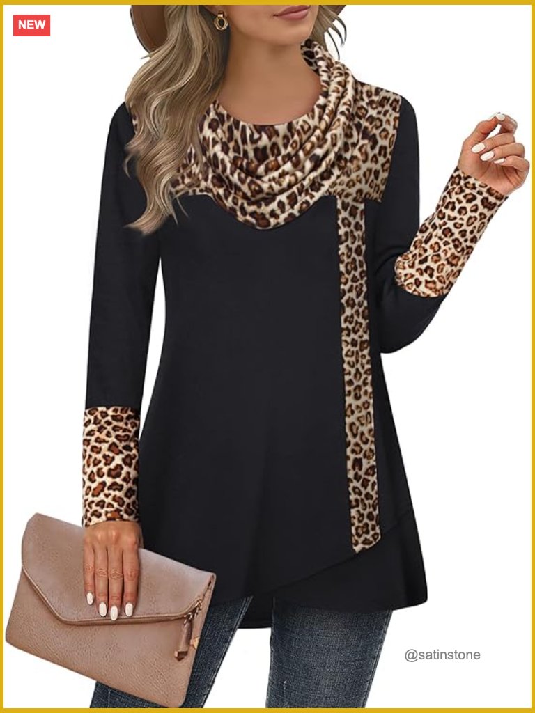 Long Sleeve Cowl Neck Tunic Top Casual Pullover Sweatshirt